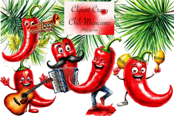 Clipart Crazy Chile Musicians: Design Assets