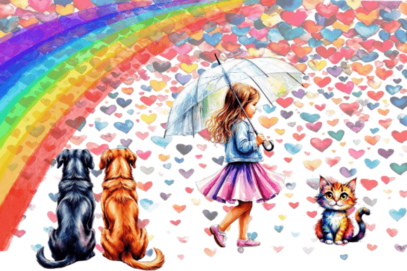 Clipart Rainbow Rain: 5 High-Res Elements