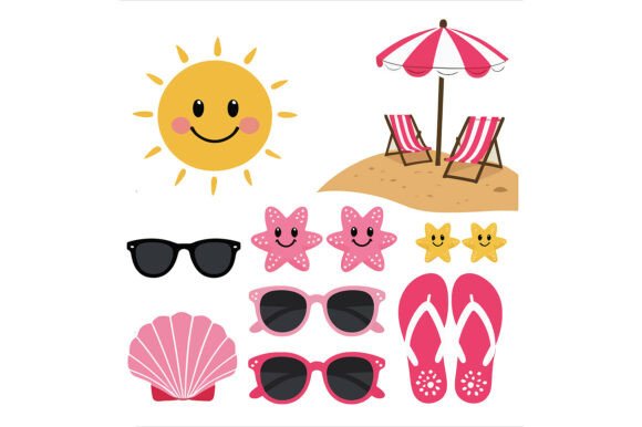 Elevating Creative Projects with Summer Beach Elements, Sun, and Sunglasses Vector Art