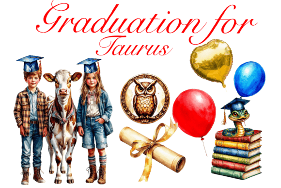 Graduation for Taurus Clipart: 10 High-Res PNGs