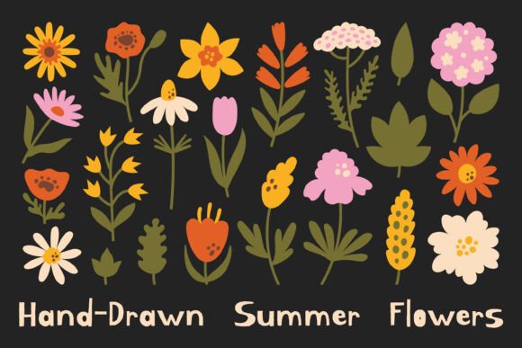 Hand Drawn Summer Flowers PNG Clipart