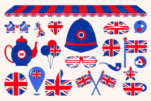 UK Flag Independence Day Elements Set