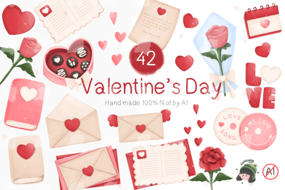 Watercolor Valentine Decoration Elements